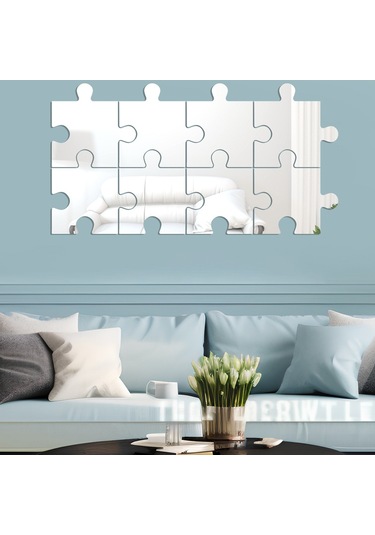 Sones 8 Adet / Takım Akrilik Kare Bulmaca Ayna Duvar Sticker Ev Dekorasyonu Yumuşak Ayna Gümüş Diğer