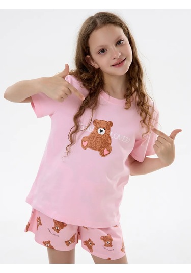 Sleepy Team Kısa Kollu Tişörtlü Ve Şortlu Ev Pijaması 432793519 Tozlu Pembe