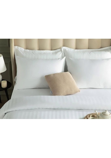 Çift Kişilik Çizgili Pamuk Saten Nevresim 220x230 King Size Mix & Match Otel Serisi Beyaz