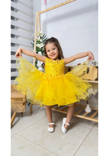 İncili Kız Çocuk Daisy Elbise Mnk0585 Sarı