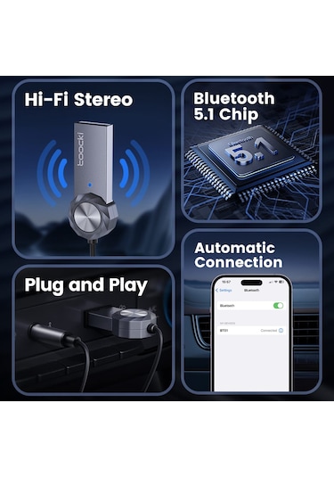 Toocki Bluetooth Araç Kiti 5.1 Navigasyon Destekli Hi-fi Ses