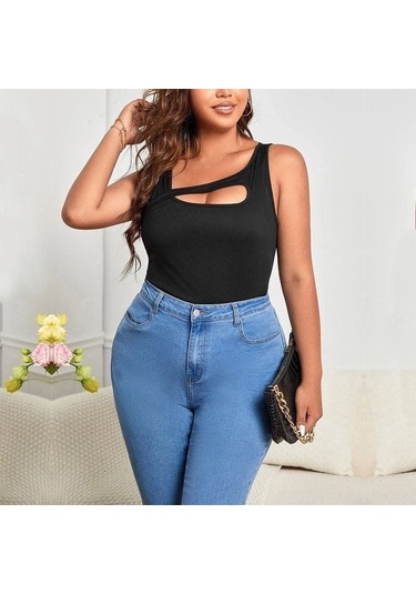 Munn Collection Kadın Sıfır Kol Geometrik Yaka Kaşkorse Bluz Siyah