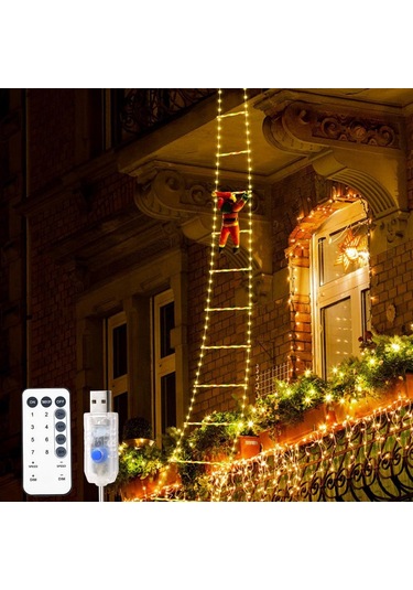 Moveevo Noel Baba Merdiven Tipi Led Işık Dizisi, Dışarıda Kullanılabilir, Su Geçirmez, Çatı装饰ı, Renkli Noel Dekorasyon Işıkları, 5000 Lumen Parlaklık, 5000 Saat Ömür Süresi Diğer