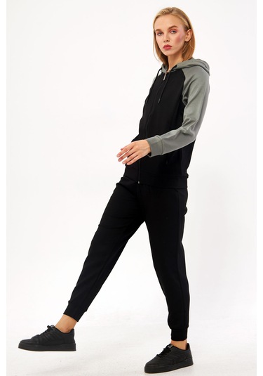 Trendhill Kadın Siyah Kapüşonlu Modal Scuba Eşofman Takm Edy5542s Siyah