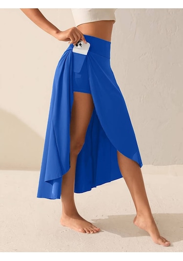 Kadın Cep Detay Taytlı Sandy Etek Saks Mavi