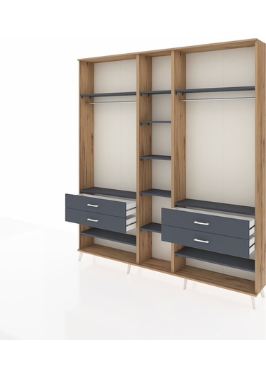 Arges Dolap 11 Raflı 4 Çekmeceli 2 Askılı 220x30x243 Çam-antrasit/antrasit Antrasıt/antrasıt
