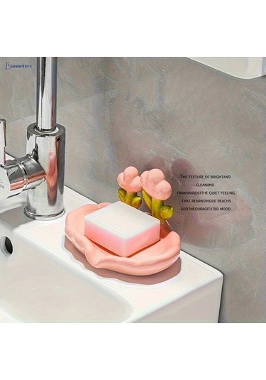 Willowhaven Beyaz Oval Plastik Çiçek Desenli Kendinden Süzülmeli 4 Mevsim Sabunluk Beyaz