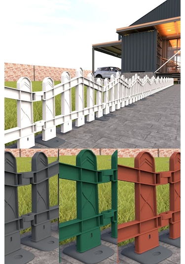 Dekoratif Plastik Alan Oluşturma Ve Bahçe Çiti 8 Adet Çit Y: 32 Cm / G: 4.4 M Sert Zemin Ayaklı - Yeşil