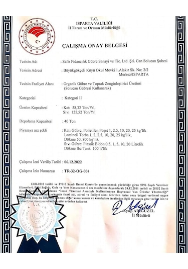 Solucan Gübresi 25 Kg Bakanlık Onaylı