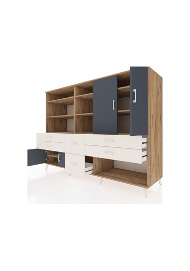 Kronos Dolap 10 Raflı 6 Çekmeceli 4 Kapaklı 220x59x163 Çam-antras Çam-antrasit/aytaşı