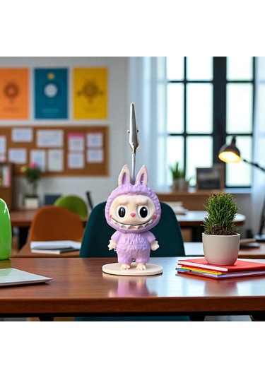 Dekoratif Sevimli Labubu Notluk - Kağıt Tutacağı - Fotoğraf Tutacak Lila
