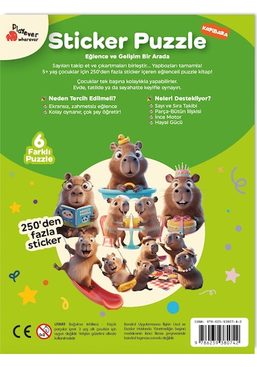 Playever Sticker Puzzle - Kapibara, Çıkartmalı Yapboz Etkinlik Kitabı