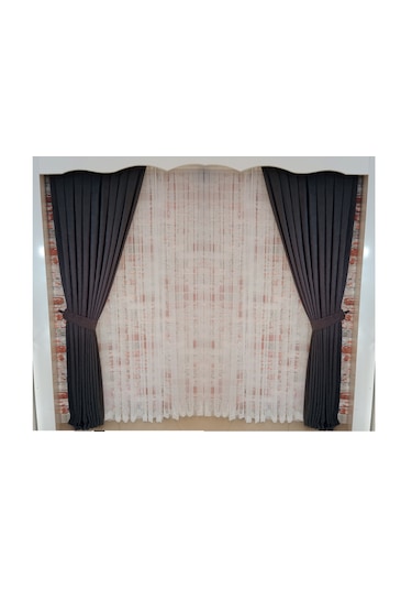 Koyu Gri Renk Fon Kadife Perde Çift Kanat 1/3 Sık Pileli Dikim V-69 Gri - Siyah