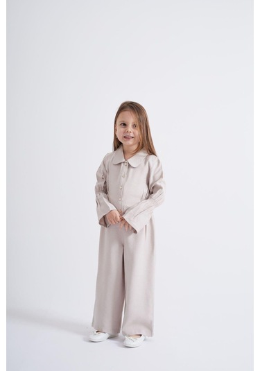 Oliventhekid Bej Lastikli Kız Çocuk Tulum Bej Bej