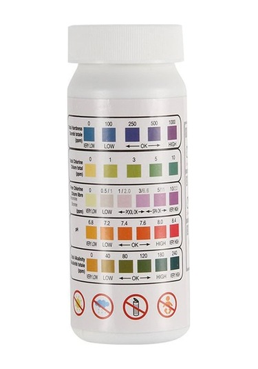 Besthome1 5'li Havuz Su Kalitesi Test Çubukları - Klor, Ph, Tuz, Alkali, Sitrik Asit - 50 Adet Beyaz Paket Beyaz