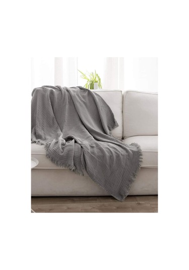 Müslin%100 Pamuk Tek Kişilik Yatak Örtüsü Pike Takımı 4 Katlı Yumuşak Battaniye 2 Parça Antrasit Gri