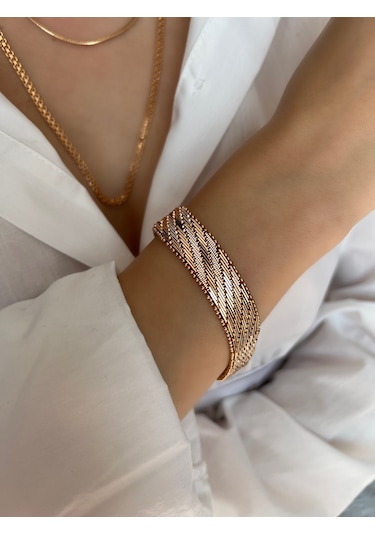 Trabzo Bileklik Kalın Ezme Yassı Model Çelik Kararmaz Xuping Vip S Rose Gold