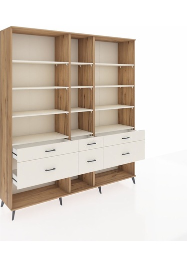 Hyperion Dolap 12 Raflı 6 Çekmeceli 220x44x243 Çam-aytaşı/aytaşı Aytası/aytası