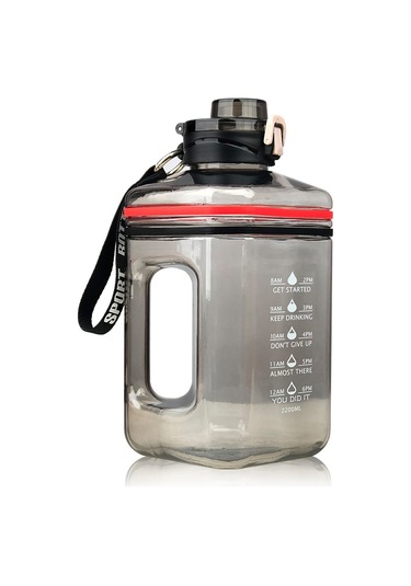 Teltree "2.2l Sporcu Su Şişesi - Zaman Göstergeli Ve Motivasyon Sözleriyle" Siyah