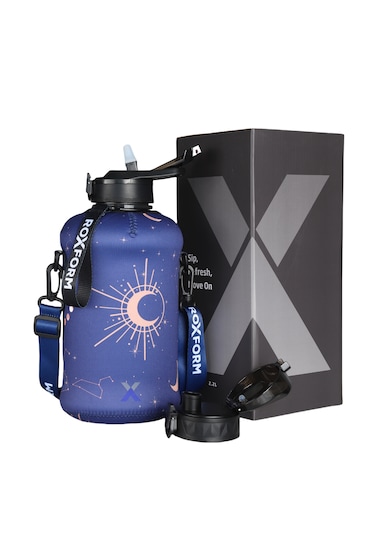 Roxform Suluk Matara 2200 Ml, Premium Pp Malzeme, Sağlıklı Bpa & Bps İçermez, Kılıflı, Çift Kapaklı, Koku Yapmaz, Sızdırmaz Ve Dayanıklı, Lacivert Ay Kılıf, Siyah Siyah, Lacivert Ay Kılıf