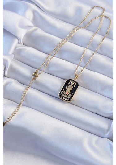 316l Çelik Zincir Altın Renk Siyah Mineli Tarot Kolye