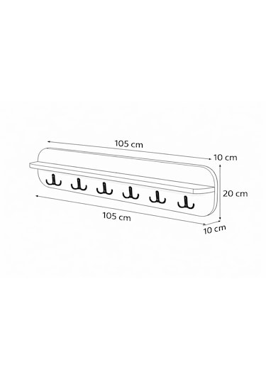 105 Cm 6 Kancalı Beyaz Renk Oval Kesim Duvara Monte Askılık