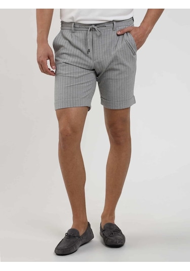Dufy Gri Erkek Slim Fit Çizgili Casual Short - 104668-Gri
