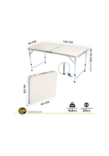 FUNKY CHAIRS Şemsiyeli Katlanabilir Piknik Masası - Gri