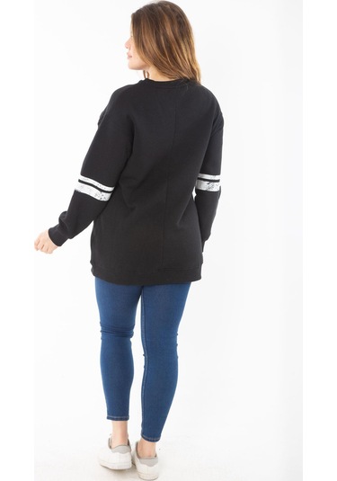 Kadın Büyük Beden Siyah İçi Şardonlu Üç İplik Sweatshirt 65n37295-siyah Siyah