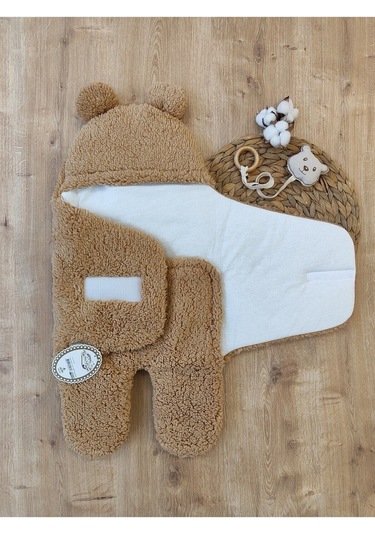 Bebek Dış Kundak Battaniyesi Pelüş Ayaklı Welsoft Uyku Tulumu Kışlık Mont Yenidoğan 0-12 Ay Sütlü Kahve