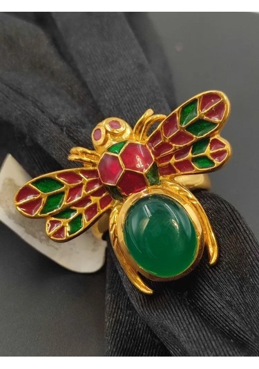 925 Ayar Gümüş Mine İşlem Yüzük 250 Altın