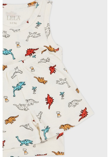 Lela Desenli Streç Pamuklu Bisiklet Yaka Atlet Boxer 2'Li Iç Giyim Erkek Çocuk Takım 6651010 Ekru-Kırmızı