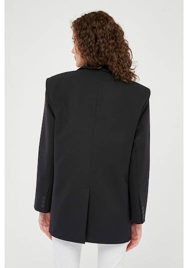 Siyah Kadın Düğmeli Oversize Blazer Ceket Siyah