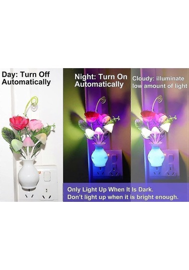 Opulentliving 2'li Tak-çalıştır Led Gece Lambası, Otomatik Alacakaranlık Çok Renkli Çiçek Mantar Çok Renkli