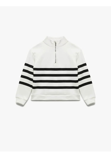 Koton Fermuarlı Yarım Balıkçı Yaka Oversize Siyah Kız Çocuk Sweatshirt 6wkg10059ak Siyah