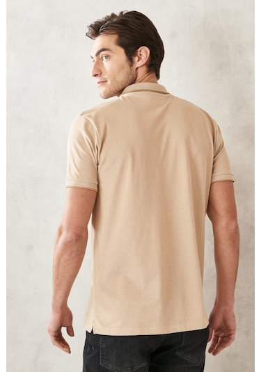 Ac&Co / Altınyıldız Classics 488670661 Düğmeli Polo Yaka Cepsiz Slim Fit Erkek Tişört Bej