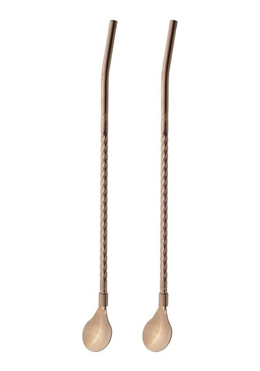 Gül 2 Adet/takım Siyah Yeniden Kullanılabilir Uzun Saman Kaşığı Renkli 304 Paslanmaz Çelik Pipetler Kepçe Bar Kokteyl Kahve Karıştırma İçme Kaşığı