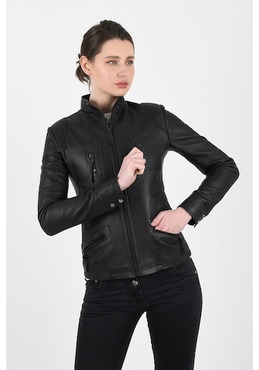Alin Melody Siyah Hakiki Deri Fit Ceket Kadın Siyah