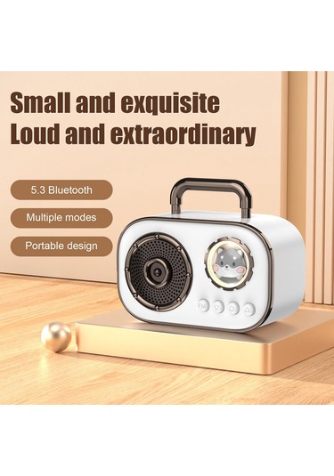 Retro Bluetooth Hoparlör Subwoofer Mini Kablosuz Hoparlör-beyaz