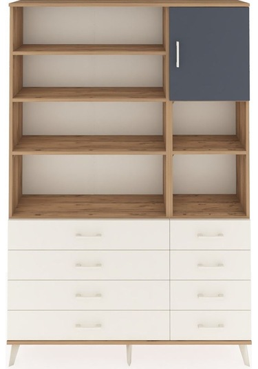 Arges Dolap 8 Raflı 8 Çekmeceli Tek Kapaklı 132x30x195 Çam-antrasit/aytaşı Antrasıt/aytası