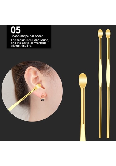 Yifomall 6 Parça Paslanmaz Çelik Kulak Temizleme Seti, Kulak Kiri Temizleyici Kaşık Ve Saklama Kesesi İçeren