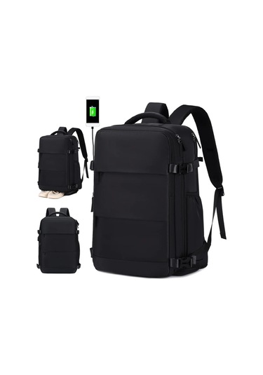 Cordial Kadınlar İçin Siyah Moda Çok Fonksiyonlu 15.6 İnç Dizüstü Bilgisayar Ve Ayakkabı Bölmeli Seyahat Sırt Çantası Siyah