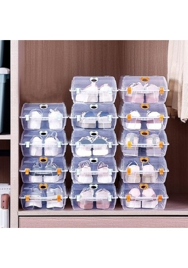 Novahub Turuncu Plastik Ayakkabı Organizatörü, Havalandırma Delikli, Şeffaf, Yerden Tasarruf, Ev İçin L Boyutu Turuncu