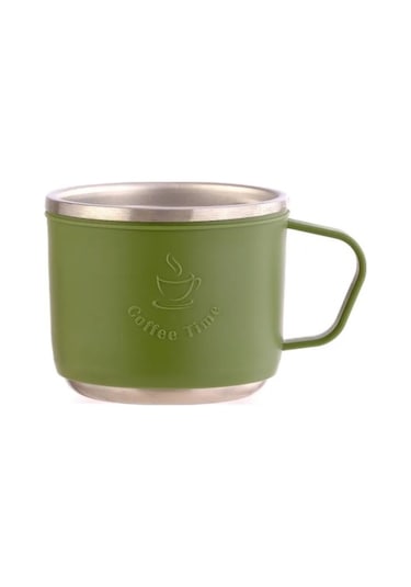 304 Paslanmaz Çelik 3 Bardaklı Termos Seti Çay Kahve Piknik Kamp Yeşil Yeşil