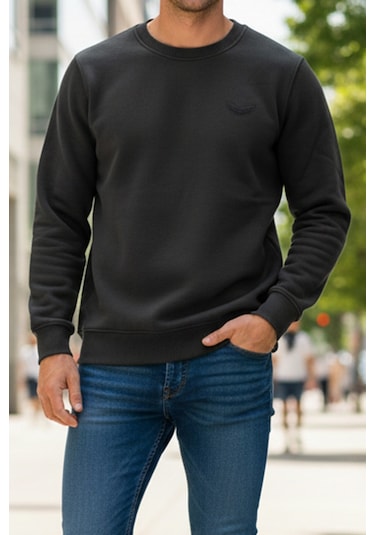 Remsa Erkek İçi Şardonlu Bisiklet Yaka Pamuklu Sweatshirt 0319 Siyah Siyah