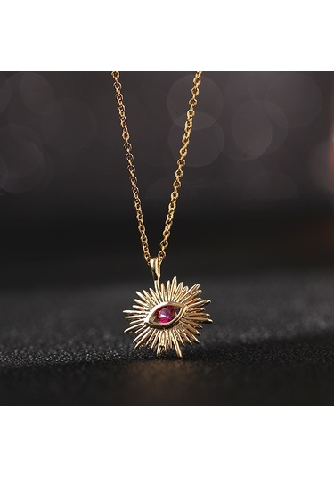 Takı: Titanyum Çelik Köprücük Kimi Zinciri, Renkli Zirkon Taşlı Göz Pandantif, Şeytan Gözü Kolye Altın - Yeşil