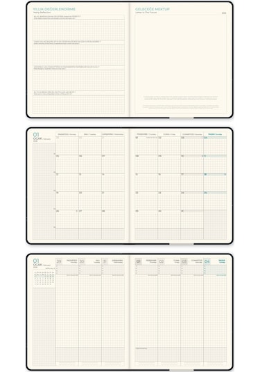 2026 Dikey Haftalık Ajanda 12 Aylık Sert Kapak 18 X 20 Cm - Ay Siyah