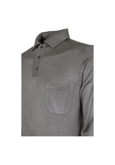 Erkek Açık Gri Kazak Polo Yaka Yünlü Klasik Normal Kesim Rar00816