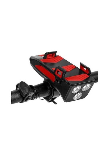 Opulentliving Leezsing 4'ü 1 Arada Bisiklet Aydınlatma Seti: 4000mah Far, Telefon Tutucu, Usb Şarj, 130db Korna Kırmızı