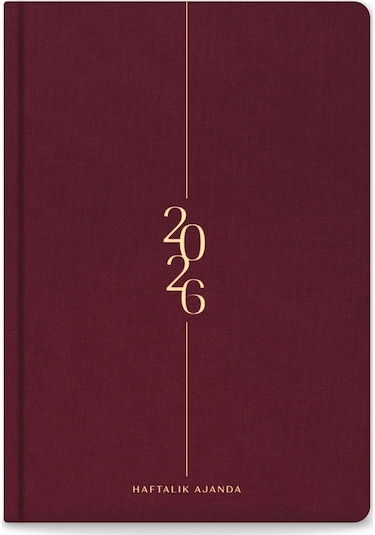 2026 A5 Keten Haftalık Ajanda 12 Aylık Bordo Bordo